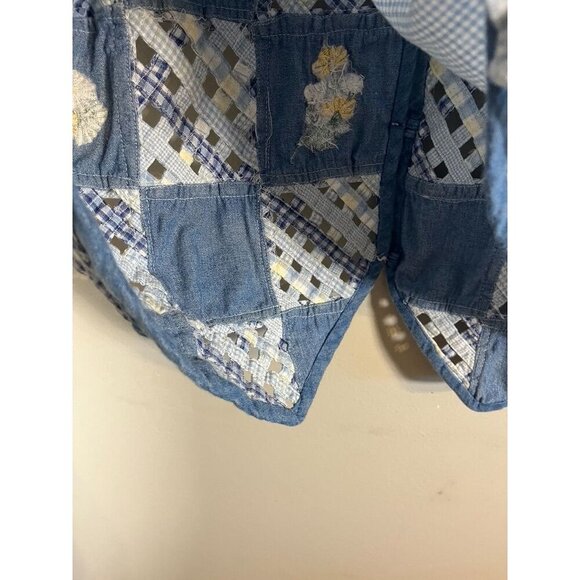 Retro Patchwork Floral Vest Blue 20W Boho Western Classic Chic Hippie Indie Folk - Picture 11 of 12